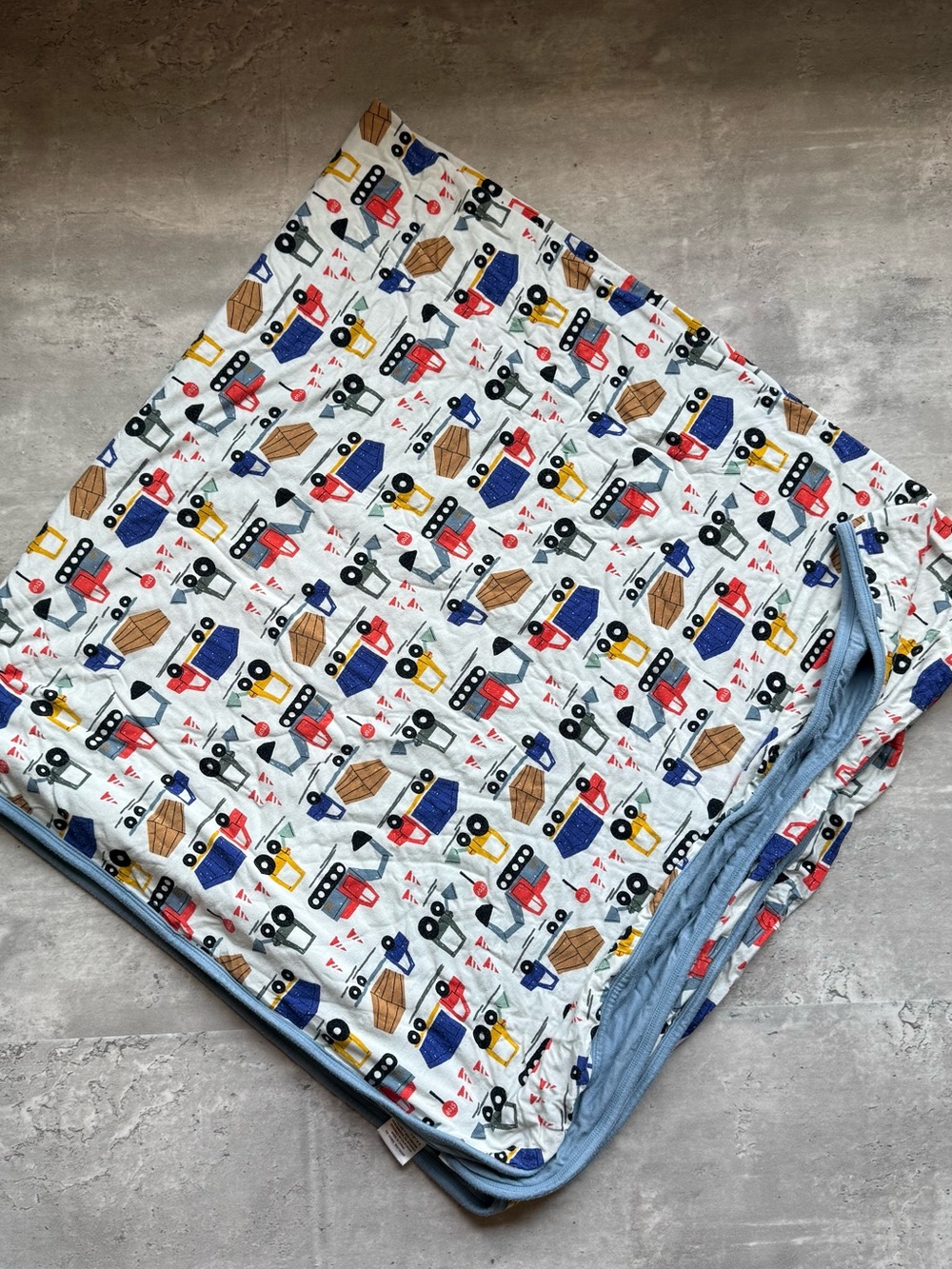 Little Sleepies White Blanket with Red, Blue & Yellow Vehicle Print